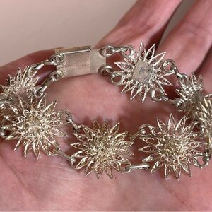 Antique silver filagree art deco flower Bracelet vintage eatate